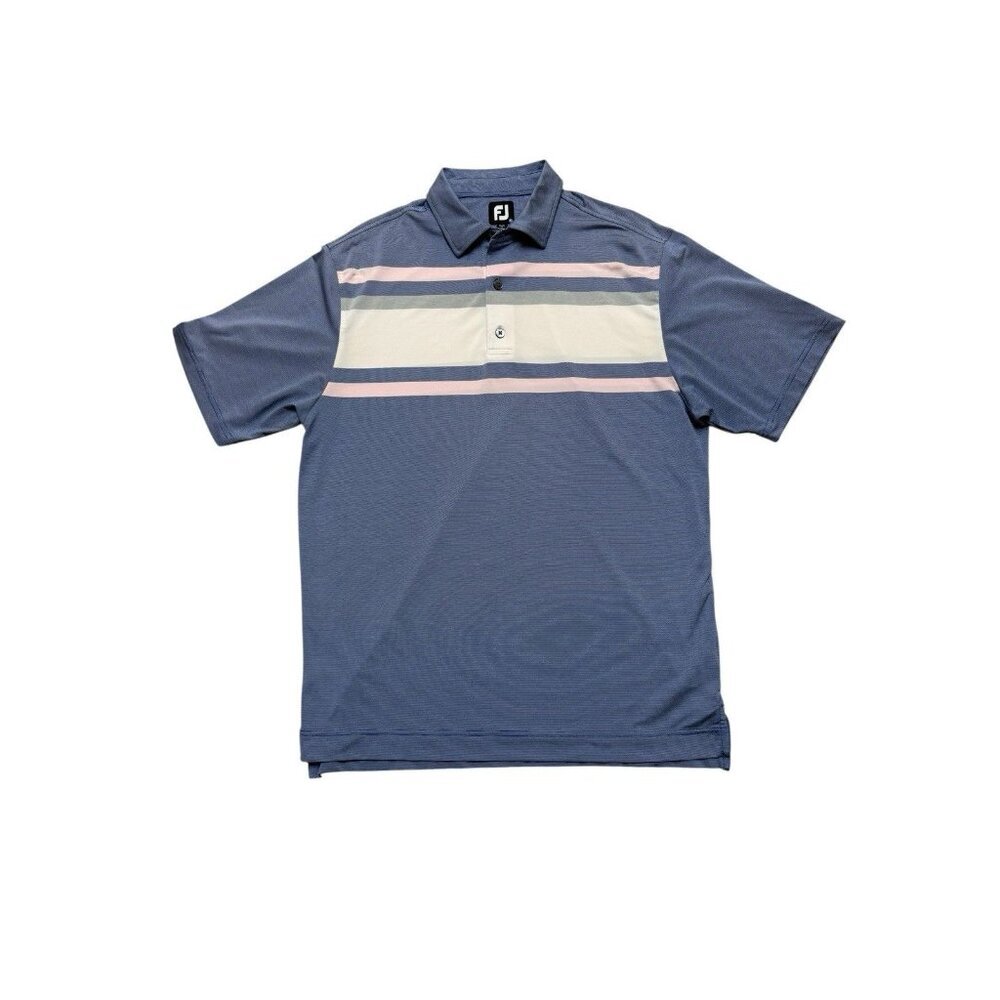 FootJoy Golf Polo Shirt Mens M Blue Striped Performance Short Sleeve